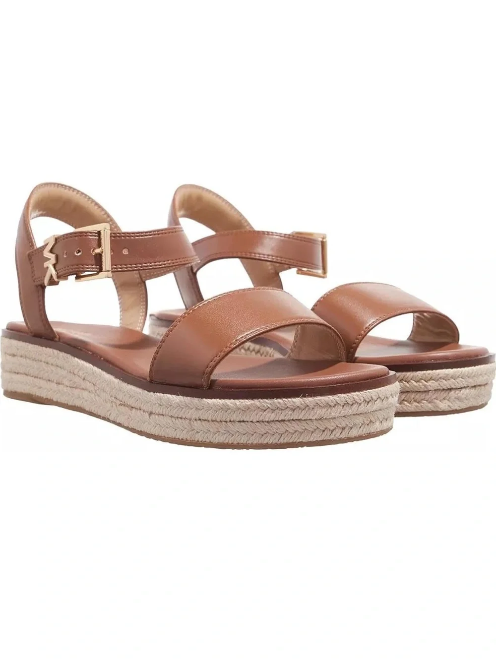 NWOT Michael Kors Luggage Brown Leather Platform Espadrille Sandal